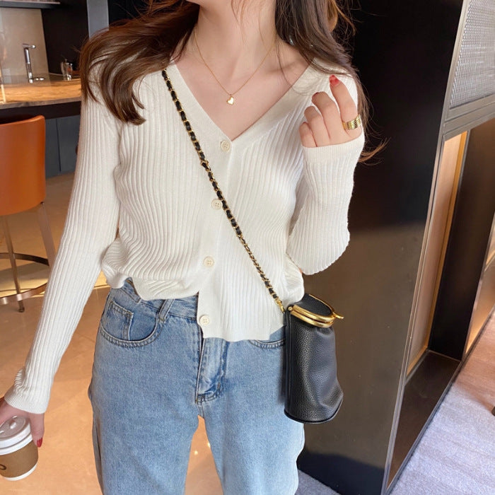 Aiertu datenight fall outfits V-neck Knitted Cardigan Women's Spring and Summer Top Sweater Short Slim Sweater Small Coat aiertu