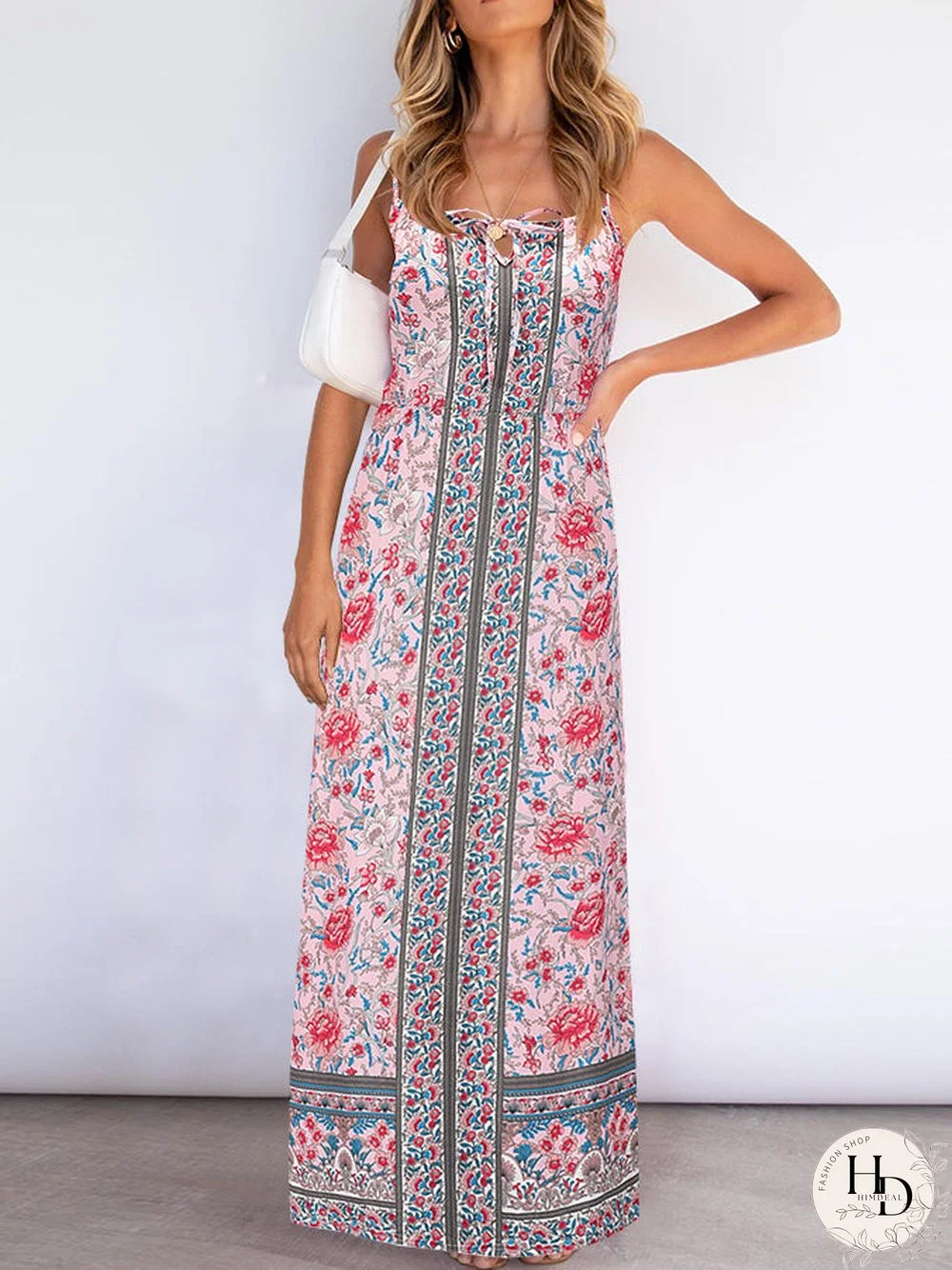 Sleeveless Floral Backless Adjustable Sphagetti Strap Maxi Dress