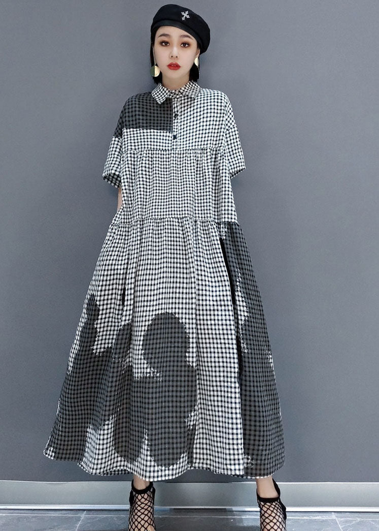 New Light Grey Peter Pan Collar Silk Patchwork Mini Dresses