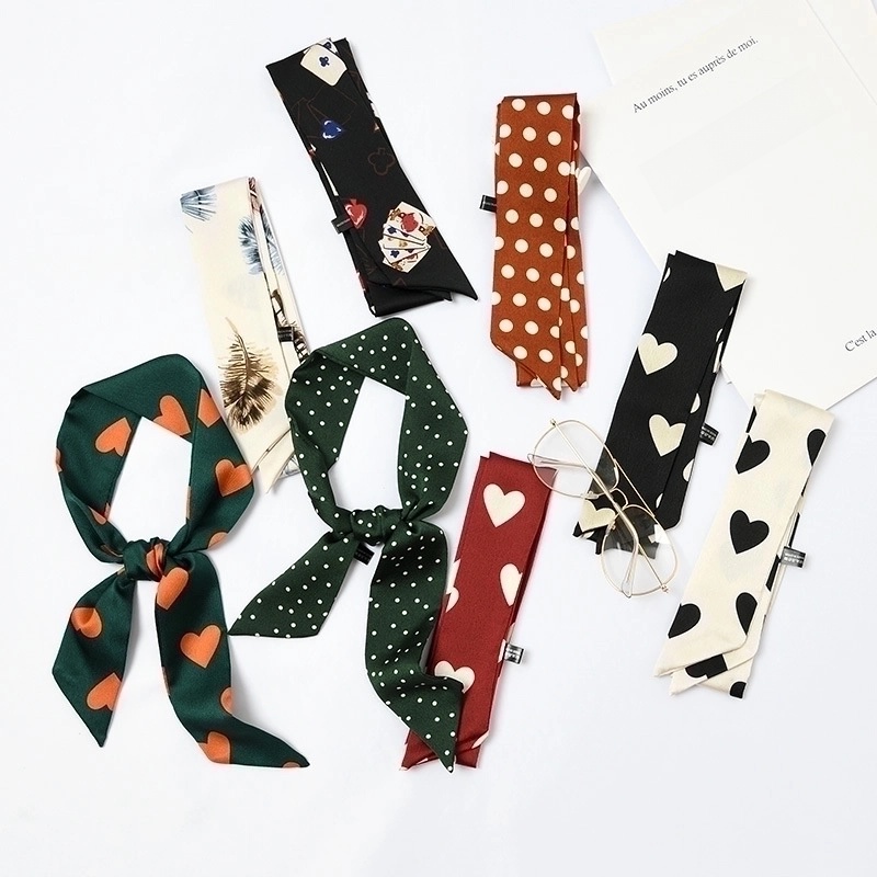 Women's Sweet Polka Dots Heart Shape Satin Printing Silk Scarves