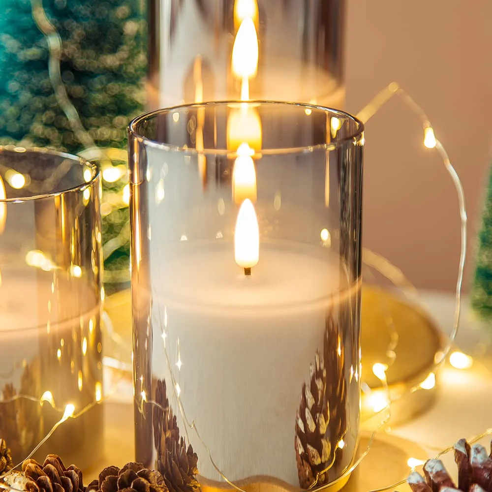 Glass Flameless Candles with Remote Battery Operated Flickering LED