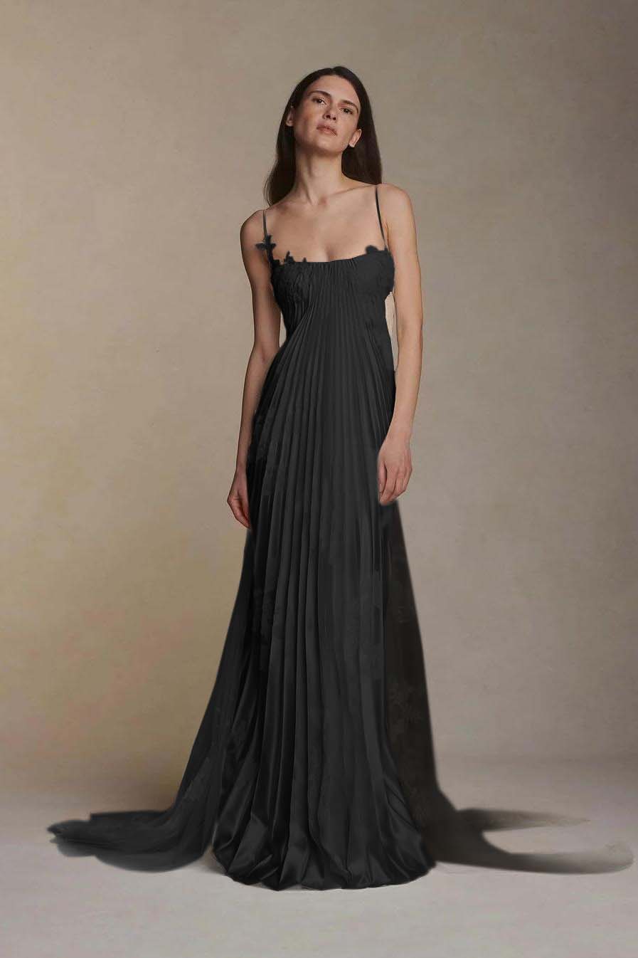 Gorgeous Ivory Appliqued Pleated Satin Backless Prom Dress XJ0176