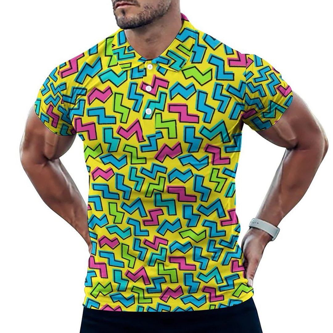 Plus Size 80S 90S Neon Mens Short Sleeve Casual Slim Fit Golf Polo Shirts Classic Cut Print Retro Large Size Polo T Shirt - Neewho