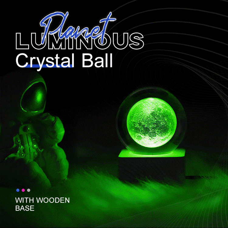 Luminous Planet Crystal Ball with Wooden Base