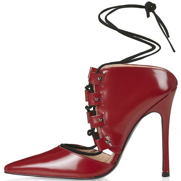 Vampire Red Strappy Heels Upper Stiletto Pumps |FSJ Shoes