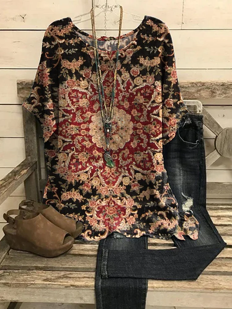 Women's Vintage Flower Casual Top