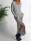 Loose Casual Solid Color Pocket Hooded Long Sleeve Maxi Dress