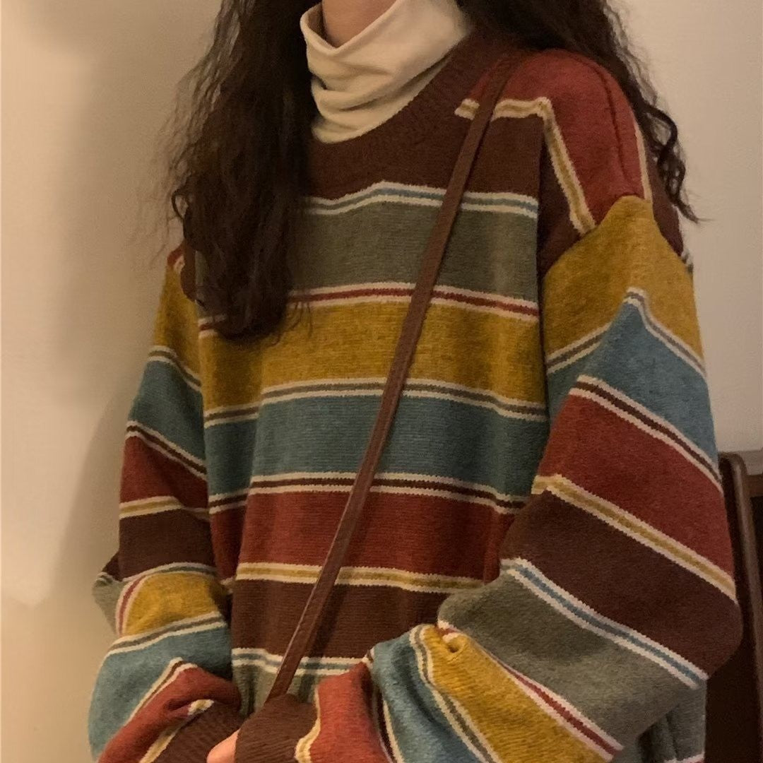 fall outfits women Sweater Women's Winter Striped Fashion Brand Japanese Sweater plus Size Loose Inner Soft Glutinous Coat Casual All-Matching