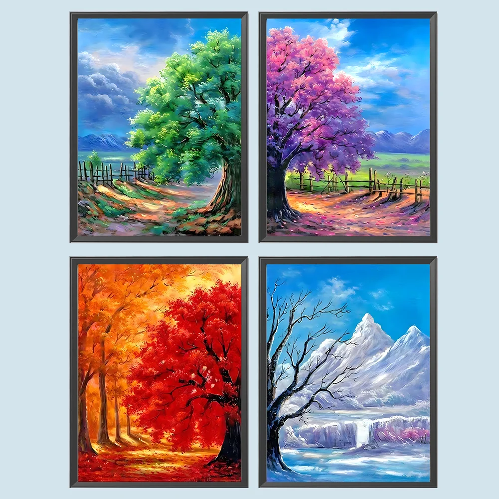 4pcs Diamond Painting - Full Round Drill - Four Seasons Tree(Canvas|30*40cm)
