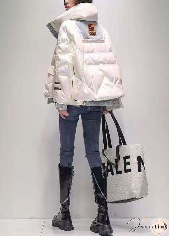 Modern White Denim Patchwork Original Design Duck Down Puffers Jackets Winter