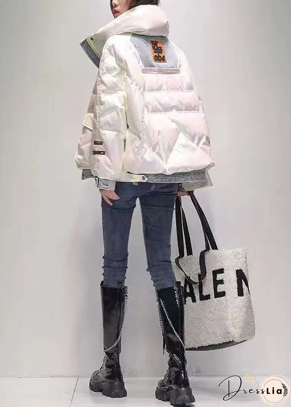 Modern White Denim Patchwork Original Design Duck Down Puffers Jackets Winter