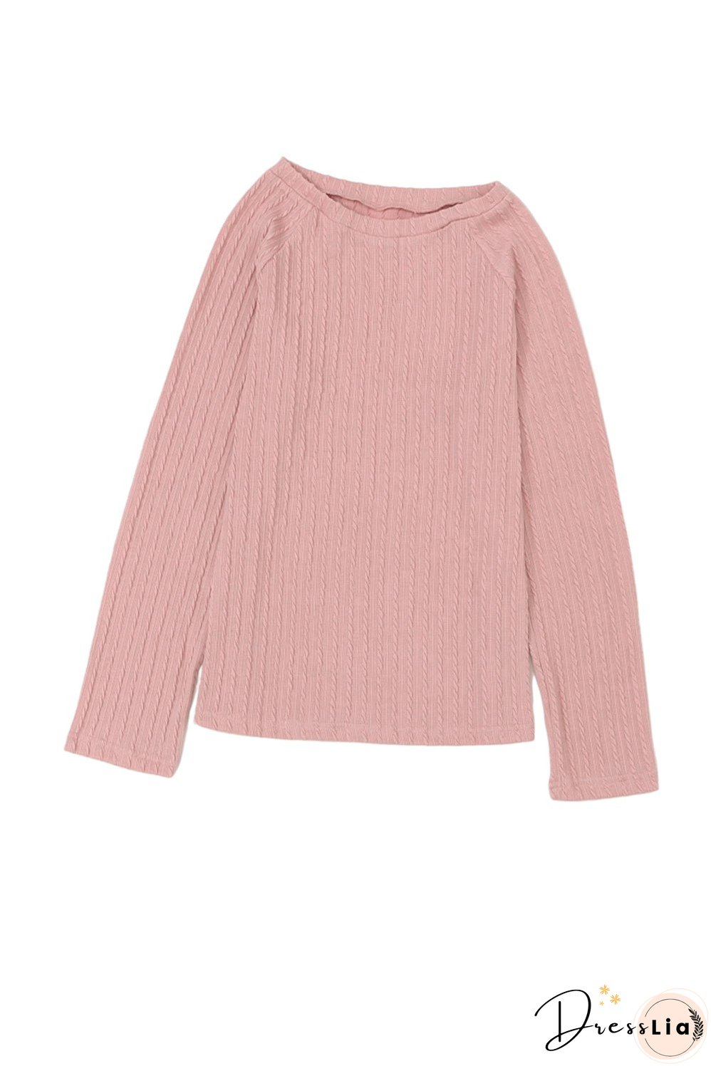 Pink Cozy Ribbed Round Neck Knit Long Sleeve Top