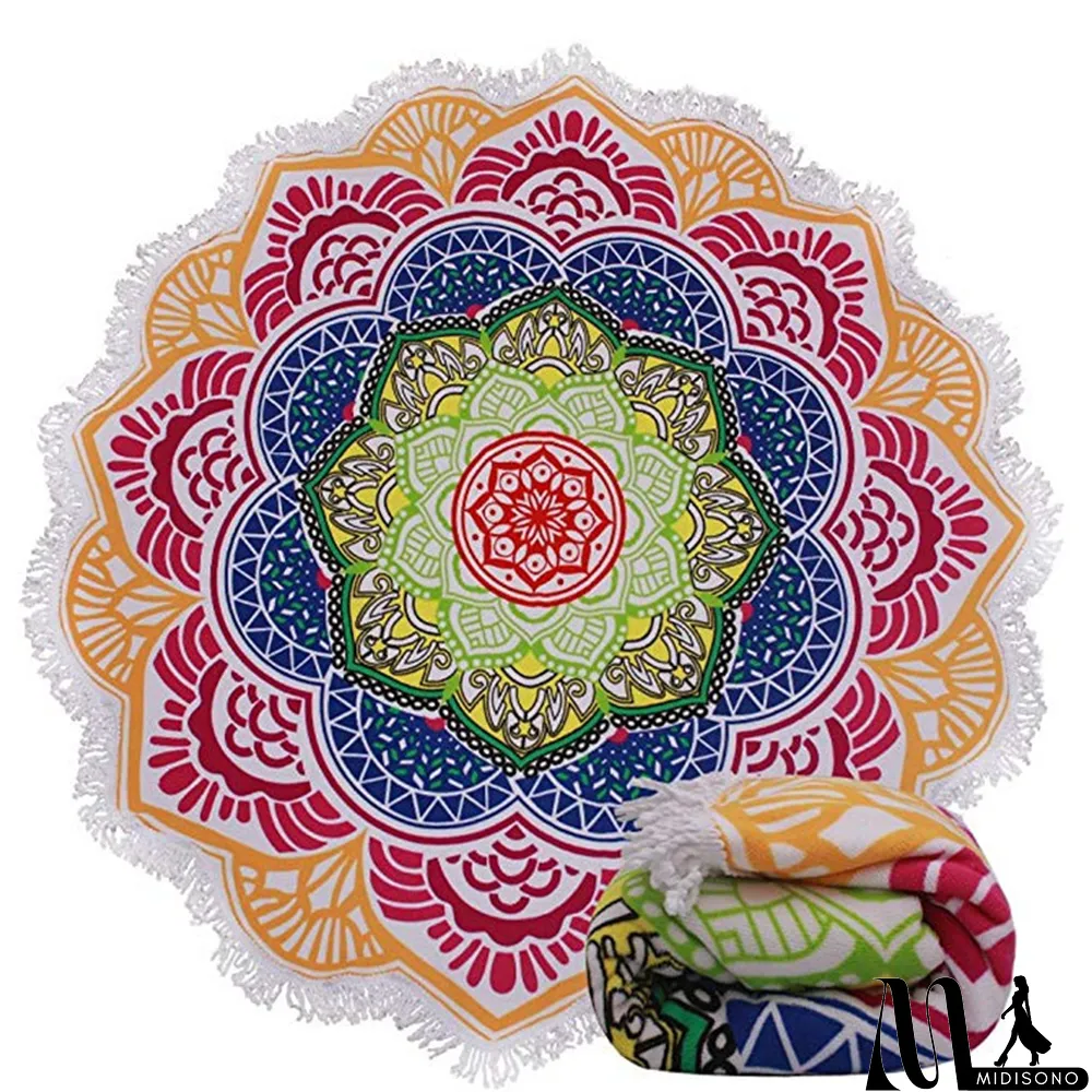 MidiSono - Green Casual Party Print Tassel Patchwork Beach Mat