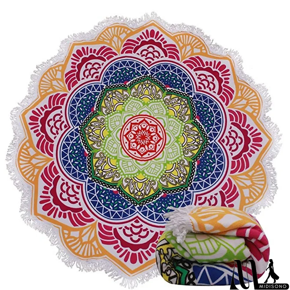 MidiSono - Green Casual Party Print Tassel Patchwork Beach Mat