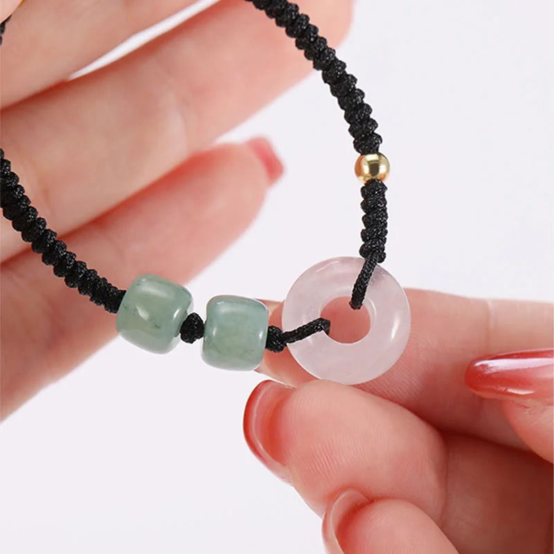 Green Aventurine White Jade 2Pcs Peace Buckle Luck Braided Couple Bracelet