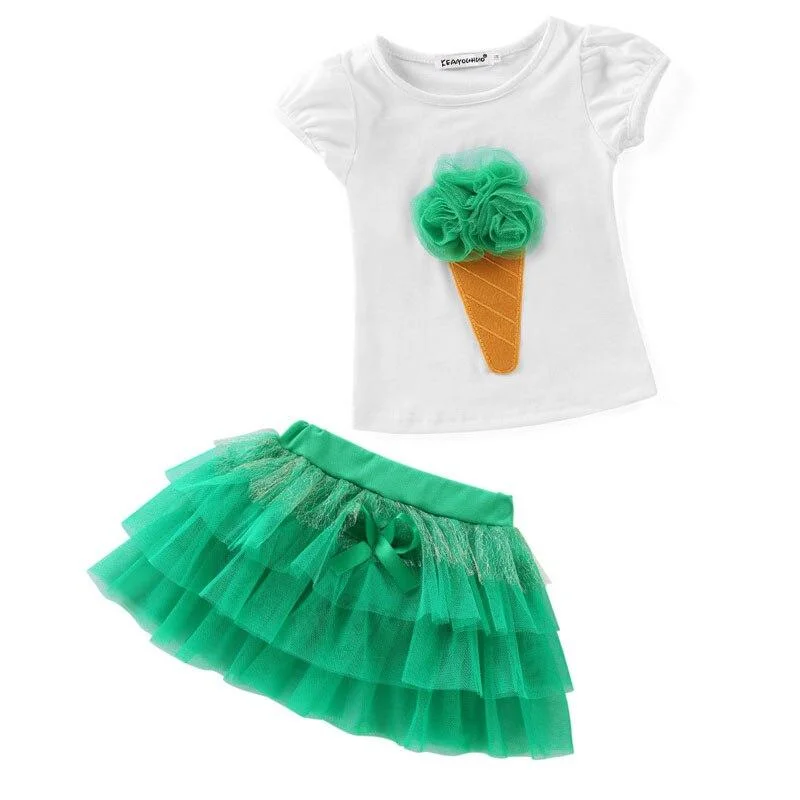 Summer Toddler Girls Cute Sets Costumes For Kids T-Shirt Tutu Skirt 2pcs Sport Suit Children Clothing Outfit 3 4 5 6 7 8 Year