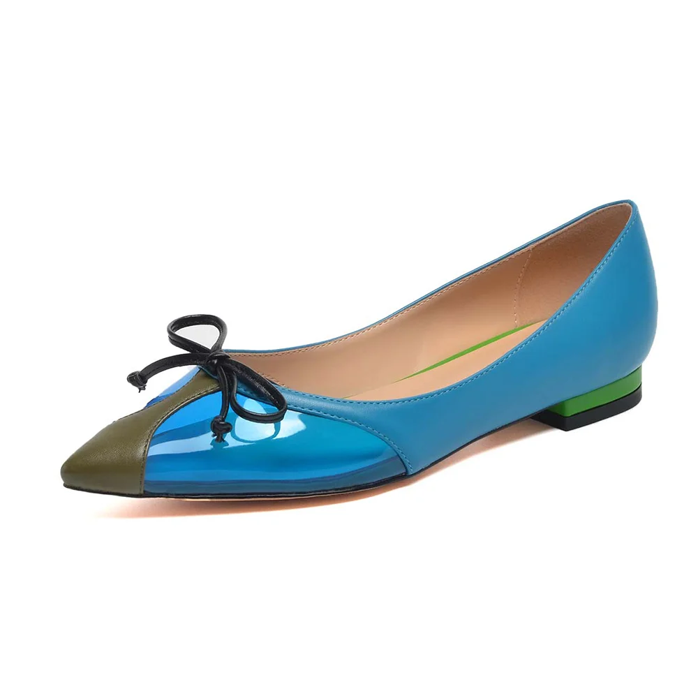 Blue Pointed Toe Flats Comfortable Daily Leather Shoes