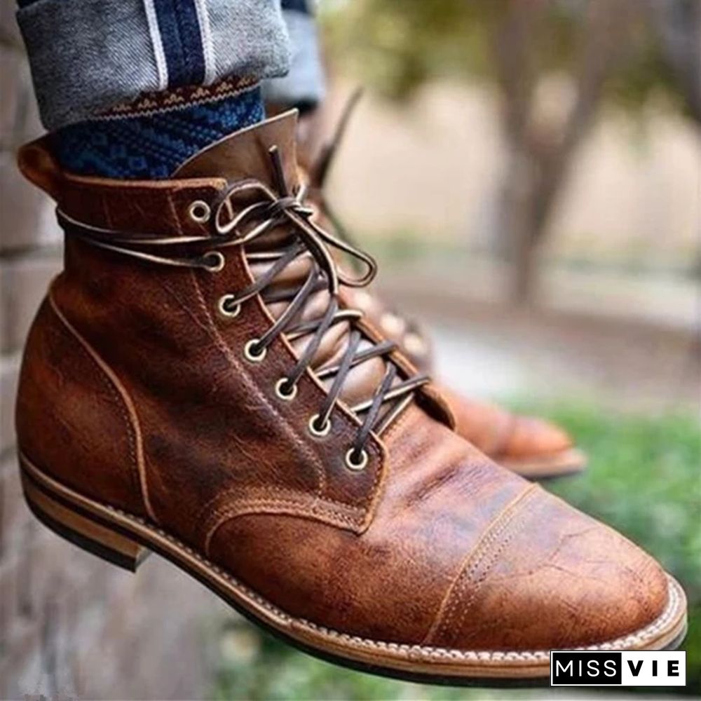 Men Vintage Genuine Leather Ankle Boots