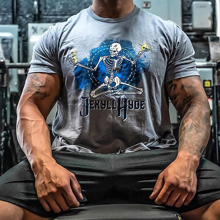 Skeleton printed short sleeves men's T-shirt