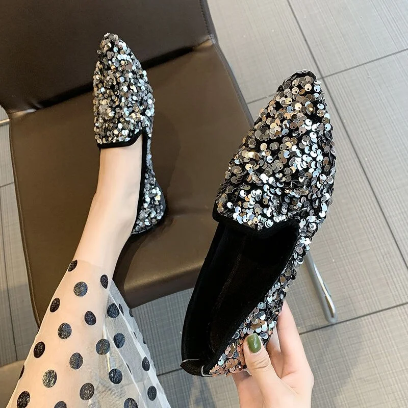 Fashion Women Ballet Shoes Leisure Spring Autumn Ballerina Bling Flash Sequins Flats Shoes Princess Shiny Pointed Wedding Shoes