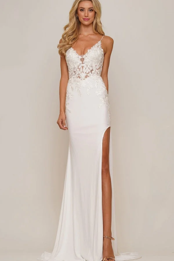 Lvs&Broner Spaghetti Strap Sleeveless Long Mermaid Prom Dress With Appliques