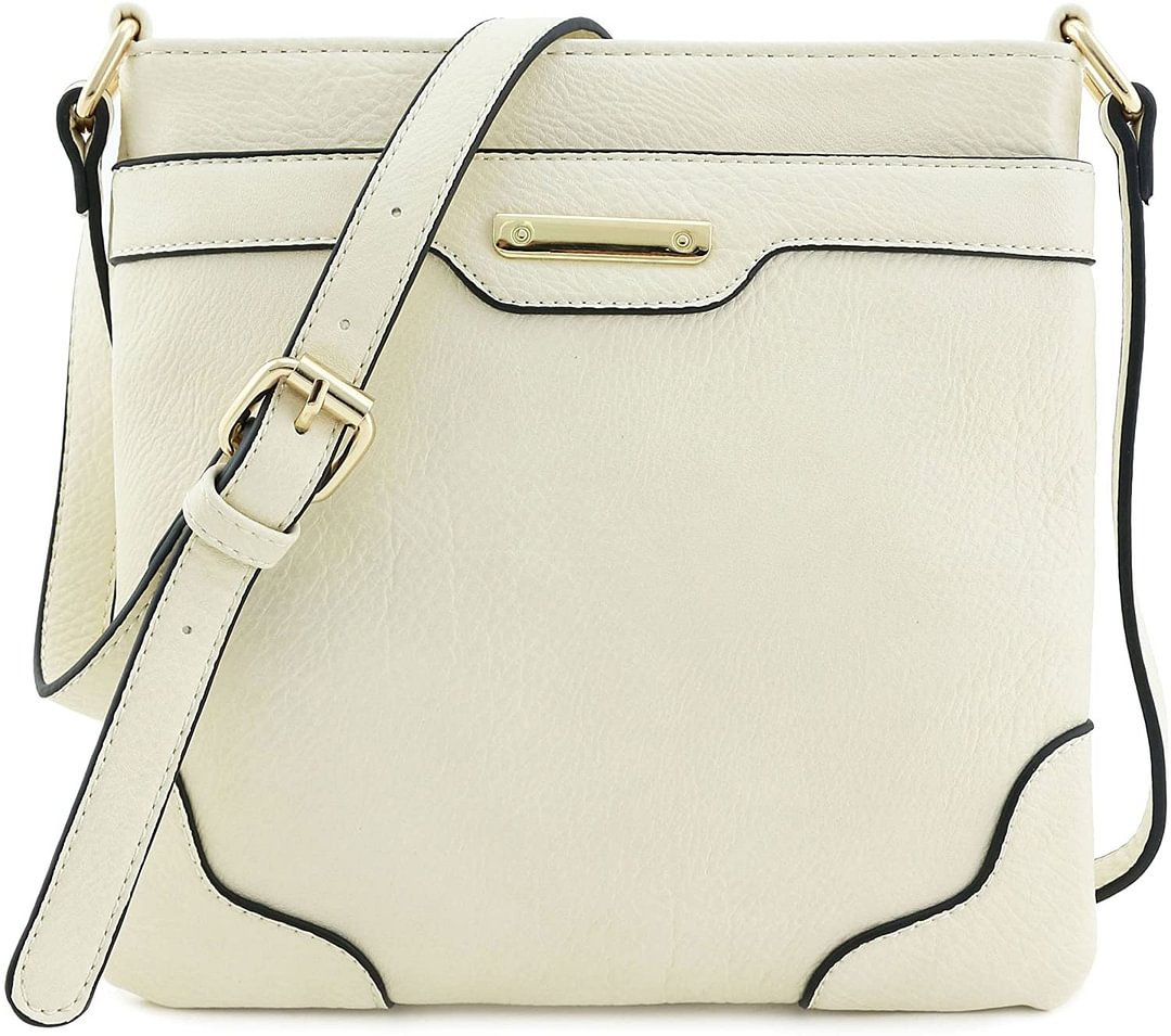 Solid Modern Classic Crossbody Bag with Gold Plate
