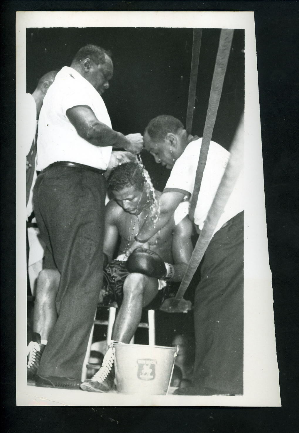 Sugar Ray Robinson can not answer bell for 14th 1952 Type 1 Press Photo Poster painting Boxing