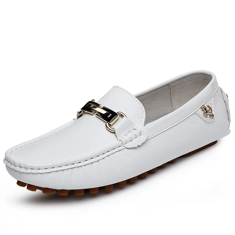 Loafers Men Leather Shoes Slip on Driving Flats Men Casual Shoes Mens White Moccasins Soft Sole Lazy Shoes Big Size 48