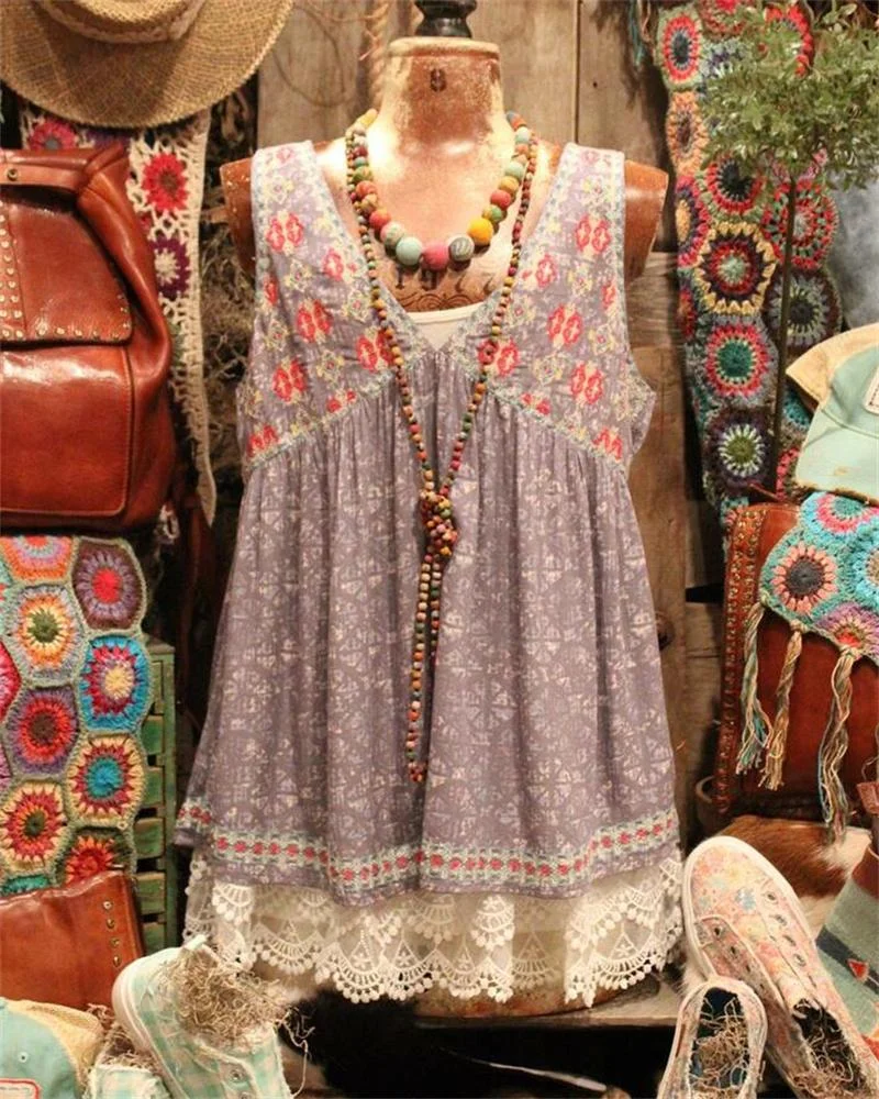 Women's V-Neck Floral Printing Sleeveless Top