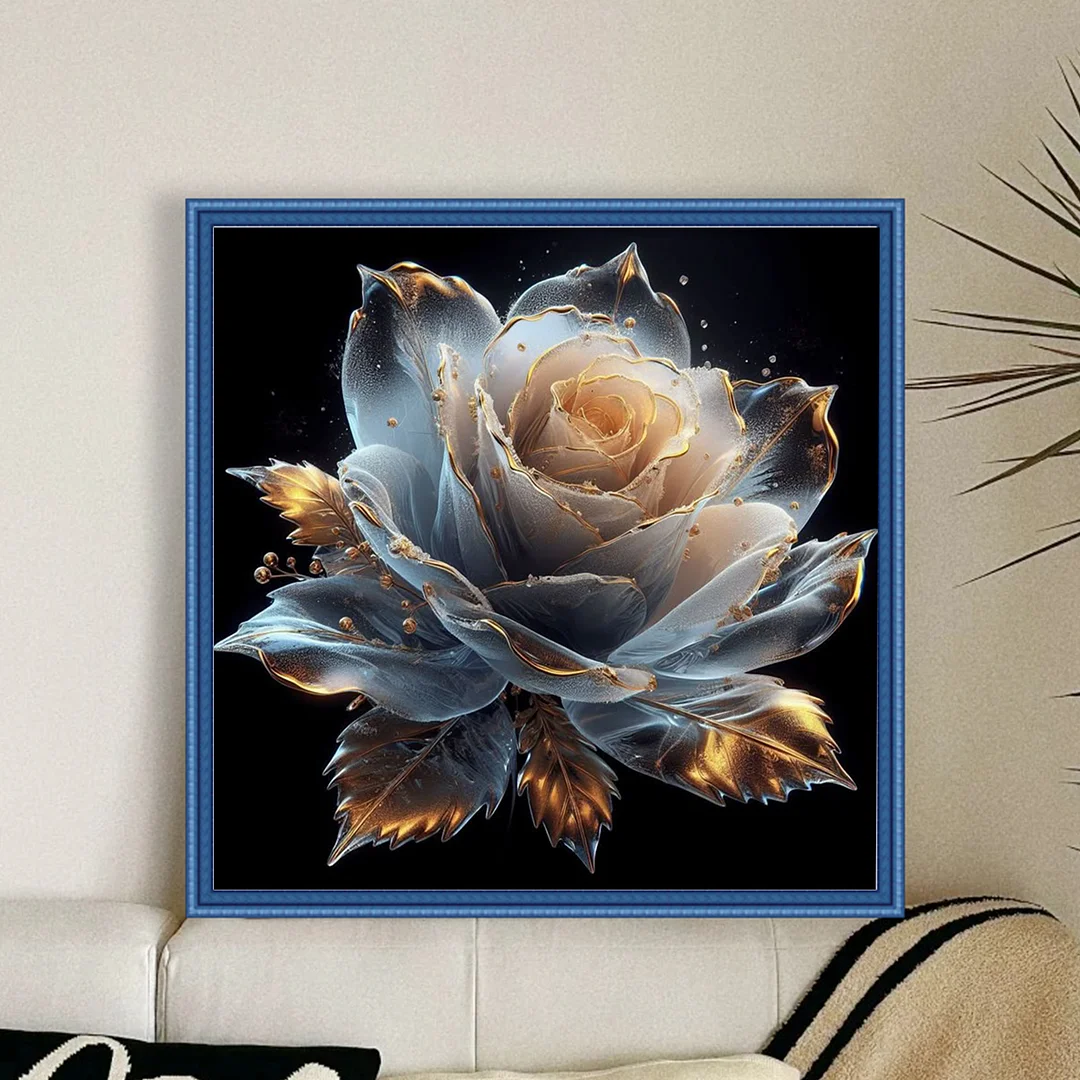 Gold Flower Full 18CT DIY Counted Cross Stitch Arts Kits for Home Decor 30x30cm