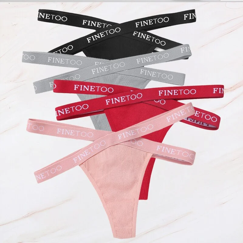 FINETOO 4PCS/Set M-XL G-string Women's Cotton Cross Strap Panties Letter Waisted Underwear Femme Thongs Sexy Hollow Out Lingerie