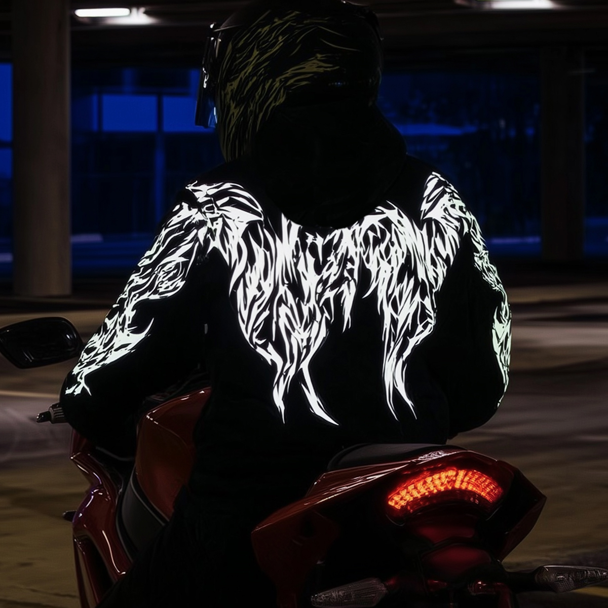 Reflective Hoodie With Flame Design For Motorcyclists