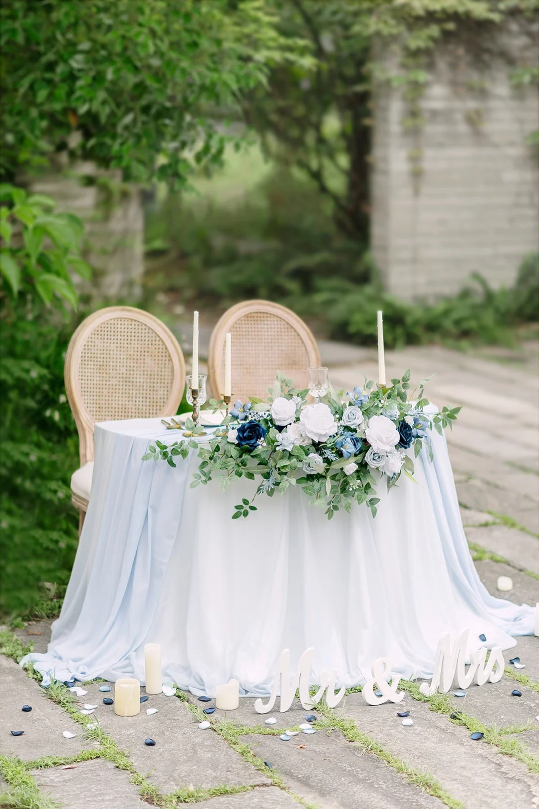 Head Table Floral Swags in Dusty Blue & Navy