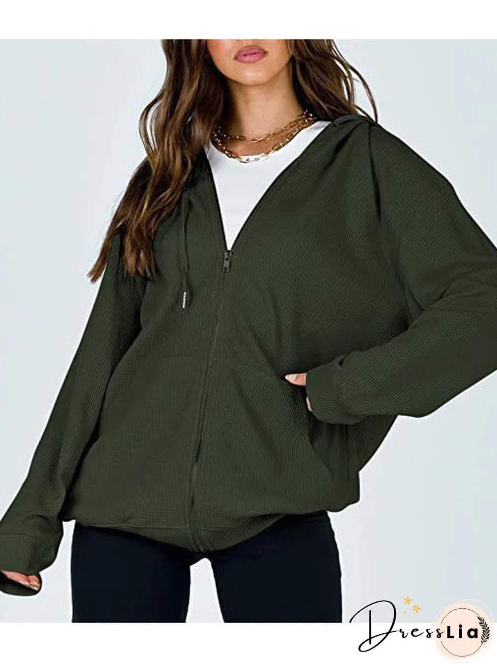 Casual Zip Up Drawstring Hoodie Sweatshirt