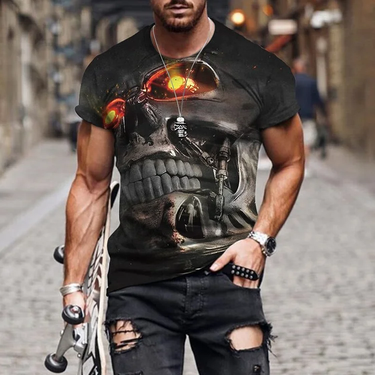 Horror Skull 3D Print Short Sleeve Summer Tops Men's T-Shirts at Hiphopee