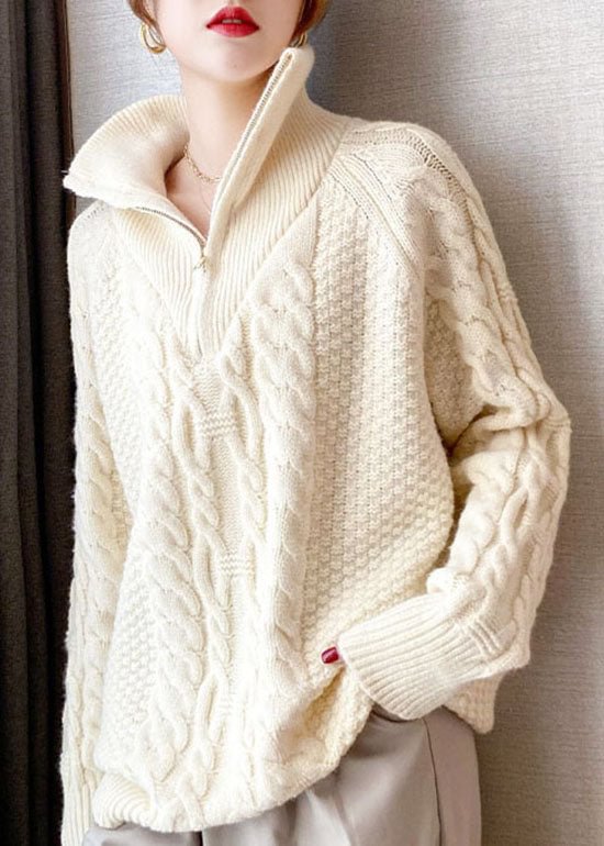 Beige thick Knit Sweater Tops Turtle Neck Spring CK257- Fabulory