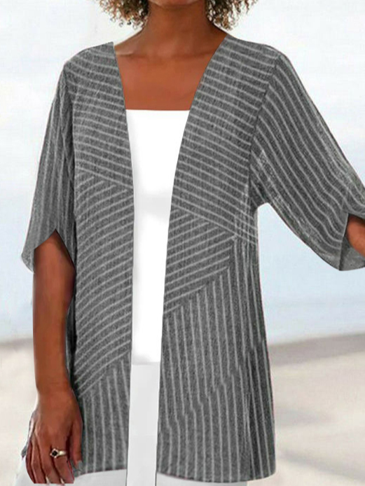 Loose Cotton And Linen Striped Two-Piece Set