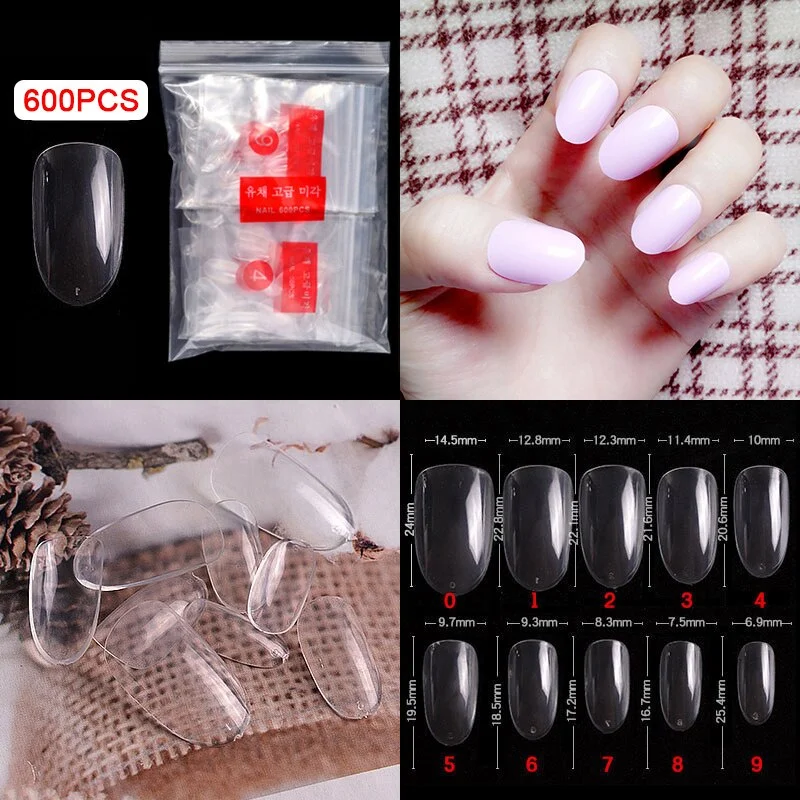 600Pcs/bag Short Nails Round Shape False Nail Tips Full Cover Fake Nail Art Tips Acrylic Press On Nails Art Manicure Tools