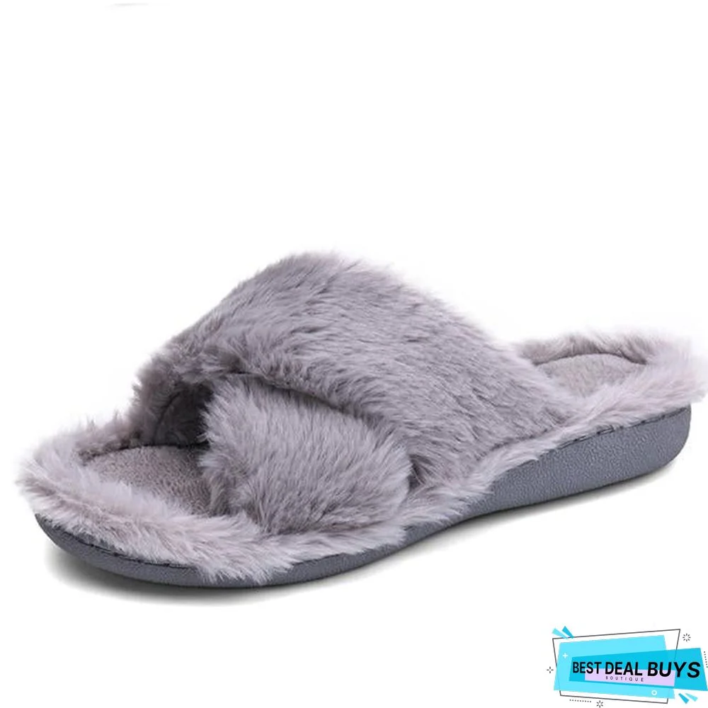 Winter Women Indoor Slippers Home Shoes Fur Slippers Warm Shoes Woman House Slippers Ladies Slip On Flats