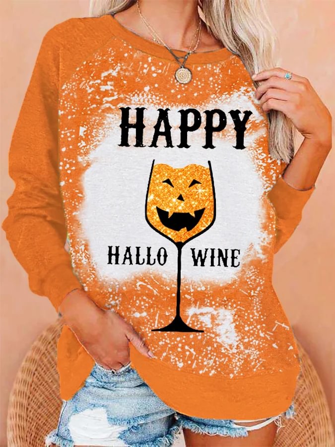 Women's Happy Hallo Wine Print Sweatshirt