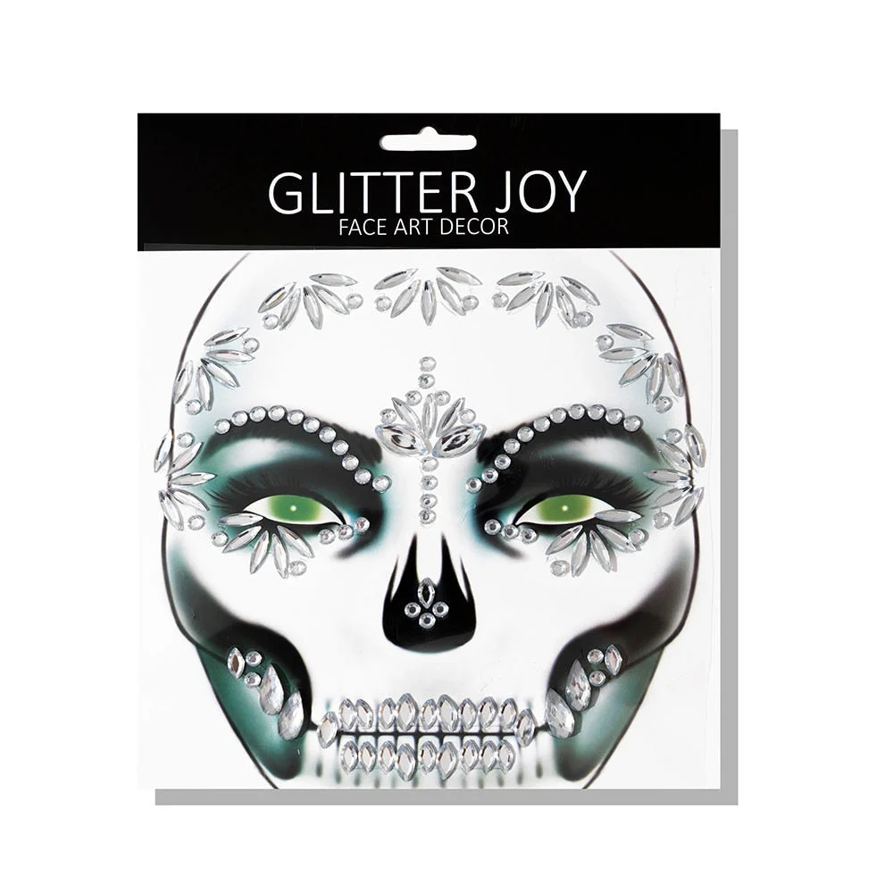 1 Pcs Halloween Body Art Makeup Party Festival Skull Bone Face Jewel Makeup Sticker For Carnival Night Clubbing Holiday Gift