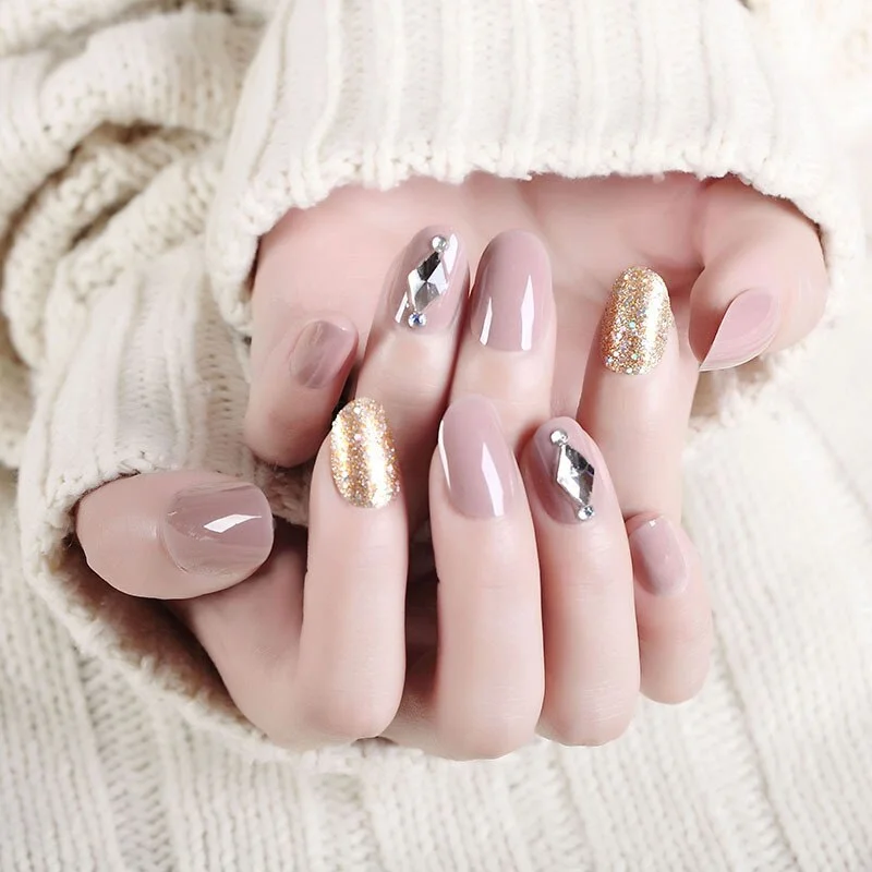 Girls Summer Simple Blue Color False Nails Women American Style Fashion Fake Nails DIY Short Size Full Cover Nail Tips with Glue-Nail Inspo