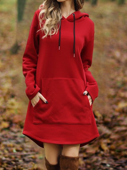 Solid Long Sleeve Hoodie Casual Dresses