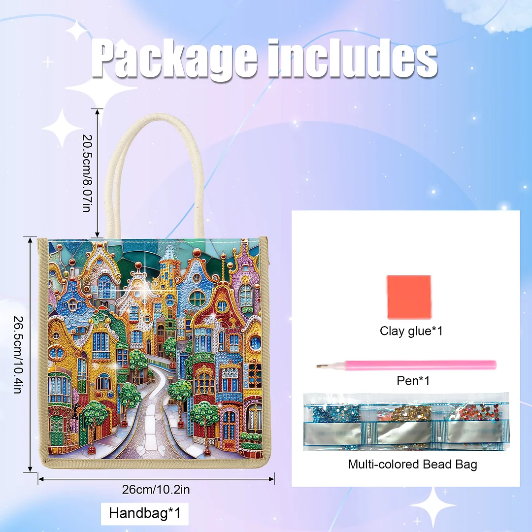 Fairy Tale Town DIY Diamond Painting Tote Bag for Adults Women Diamond Painting Kit Handbag for Casual Shopping Travel Daily Use Gift