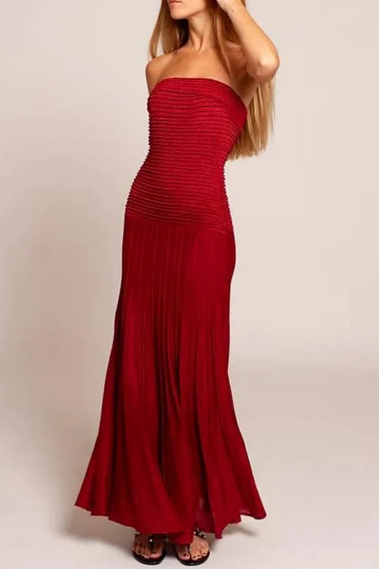 Ariel Wine Strapless Maxi Dress