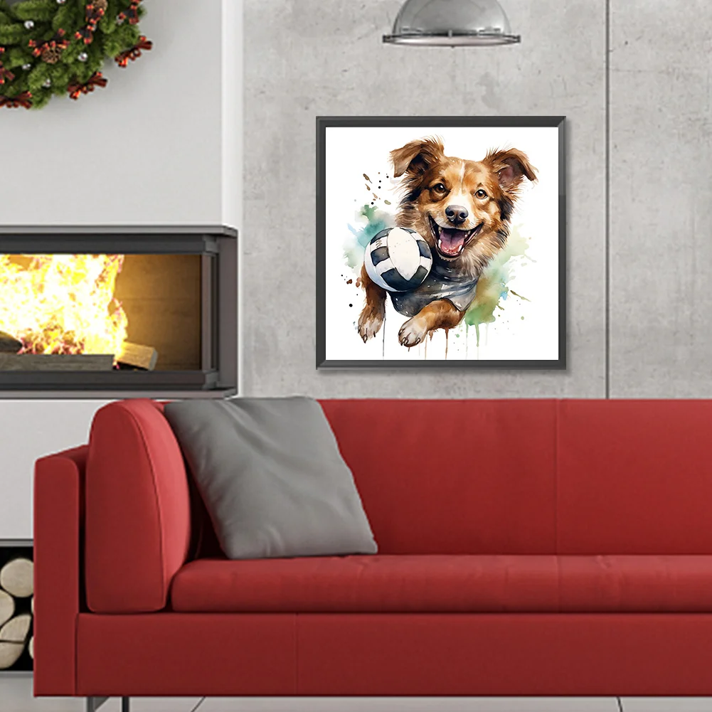 Full Round Diamond Painting 30*30cm - Puppy Playing With Ball