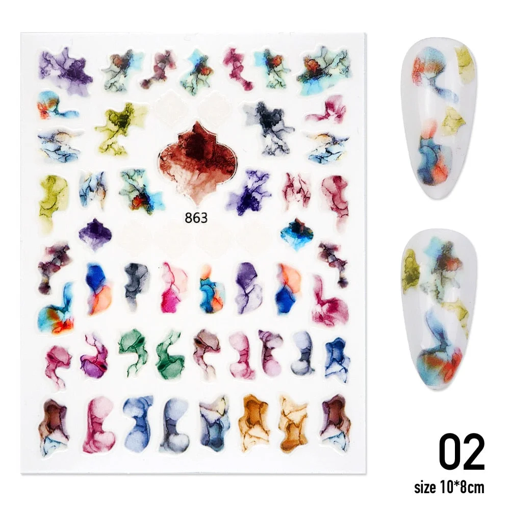 [Beautizon] Marbling Effect Nail Sticker Marble Effect Nail Decals 3D Nail Art Sticker water decal DIYVdecorations