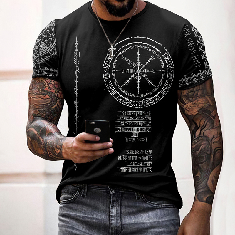 Men's Viking Symbols Rune Inspired Casual T-shirt