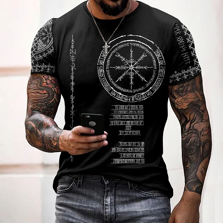 VChics Men's Viking Symbols Rune Inspired Casual T-shirt