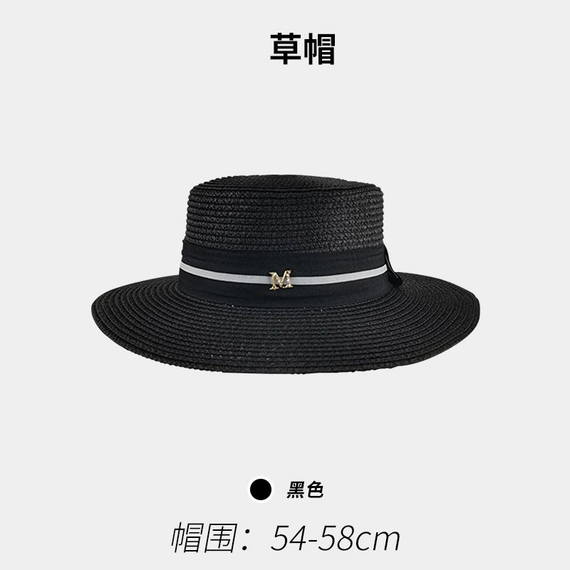 Women’s Vacation Color Block Flat Eaves Straw Hat